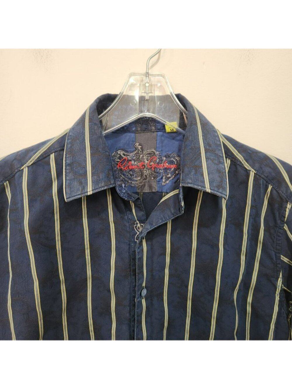 Robert Graham Long Sleeve Shirt Mens Medium Blue Paisley Striped Flip Cuff - Picture 2 of 16